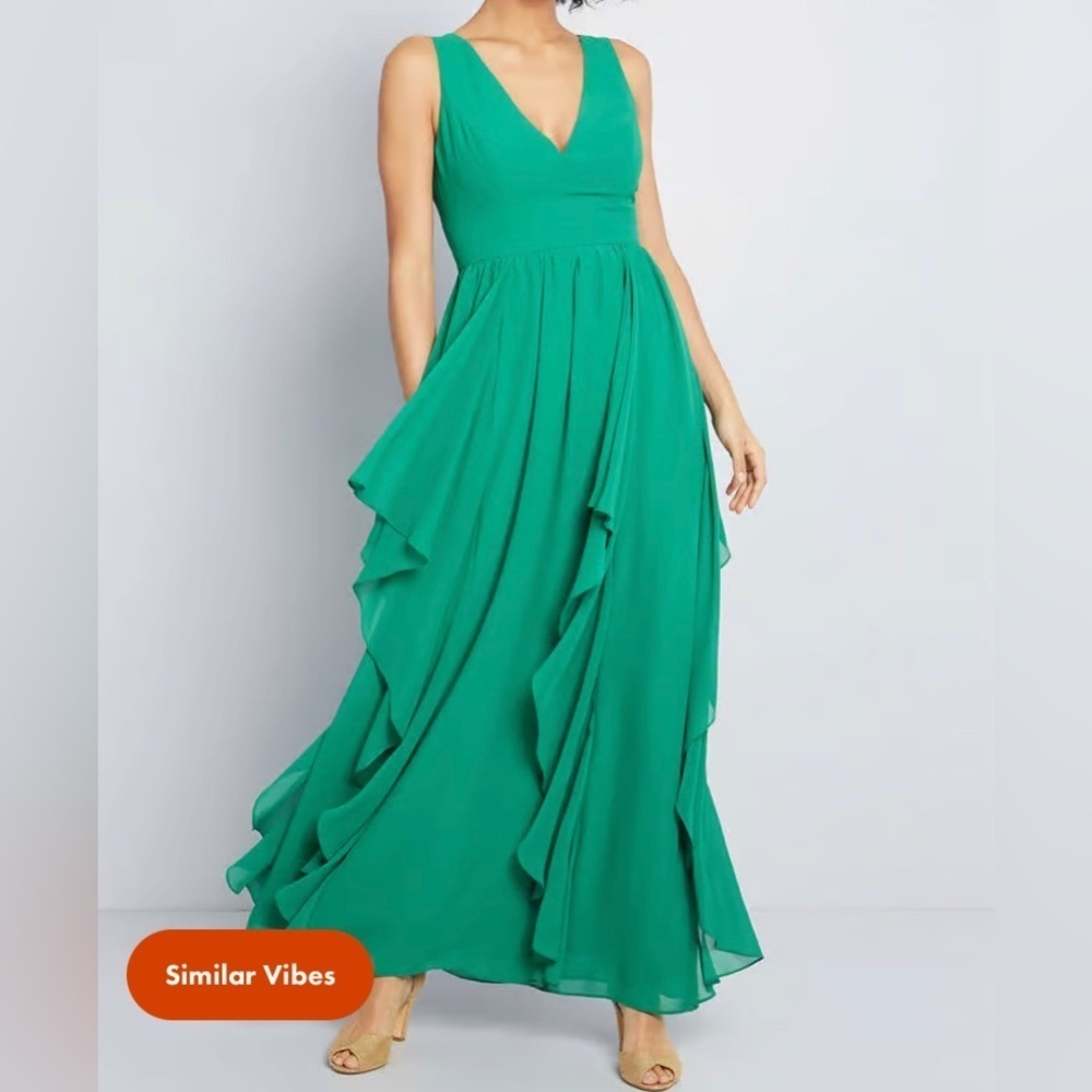ModCloth Lace & Mesh Brand Green As Ruffles Ripple Maxi Dress Size XXS NWOT
